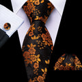 GentCrest Black Floral Tie Hanky Cufflinks Set - Image 1