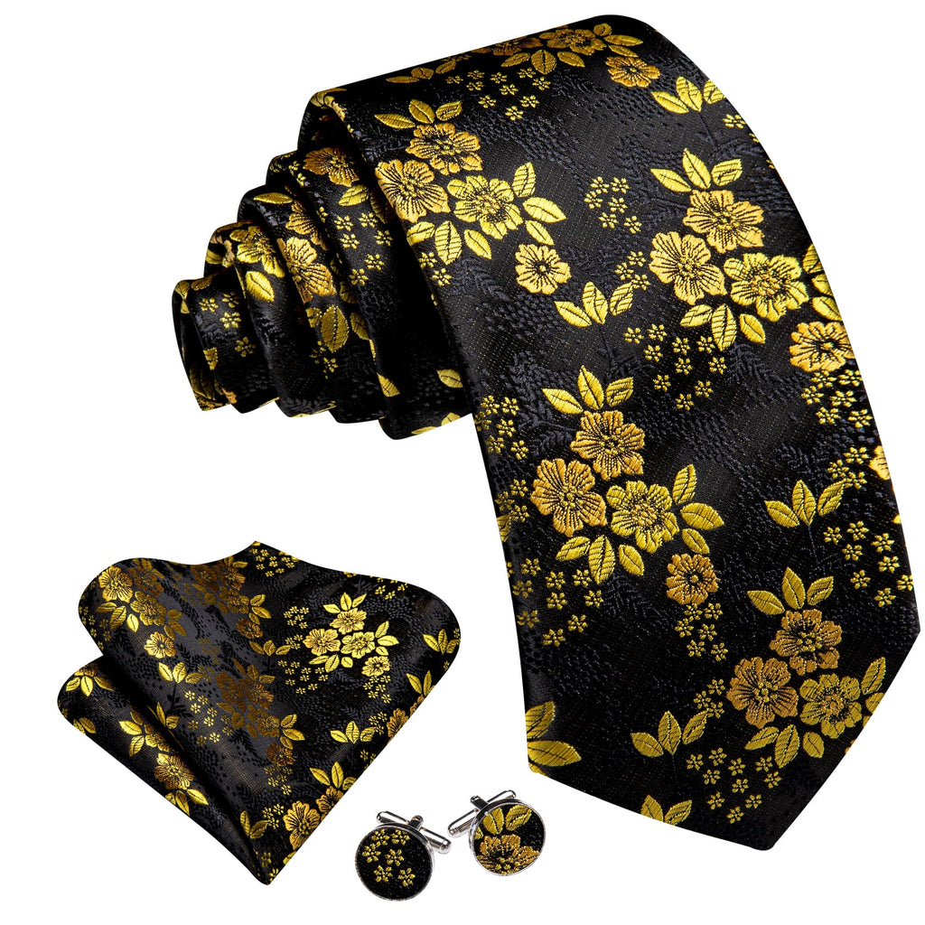 GentCrest Black Floral Tie Hanky Cufflinks Set - Image 3