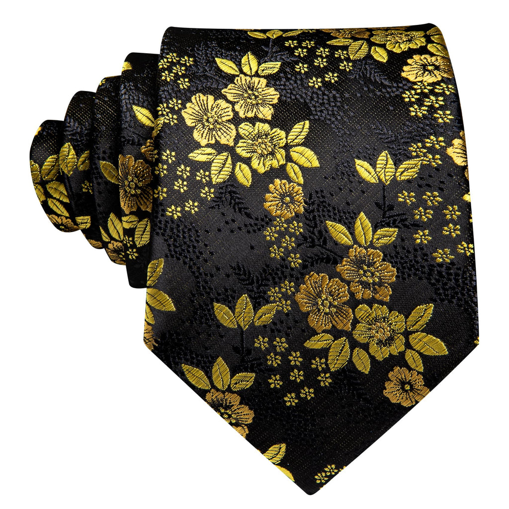 GentCrest Black Floral Tie Hanky Cufflinks Set - Image 4