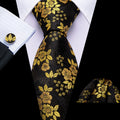 GentCrest Black Floral Tie Hanky Cufflinks Set - Image 1