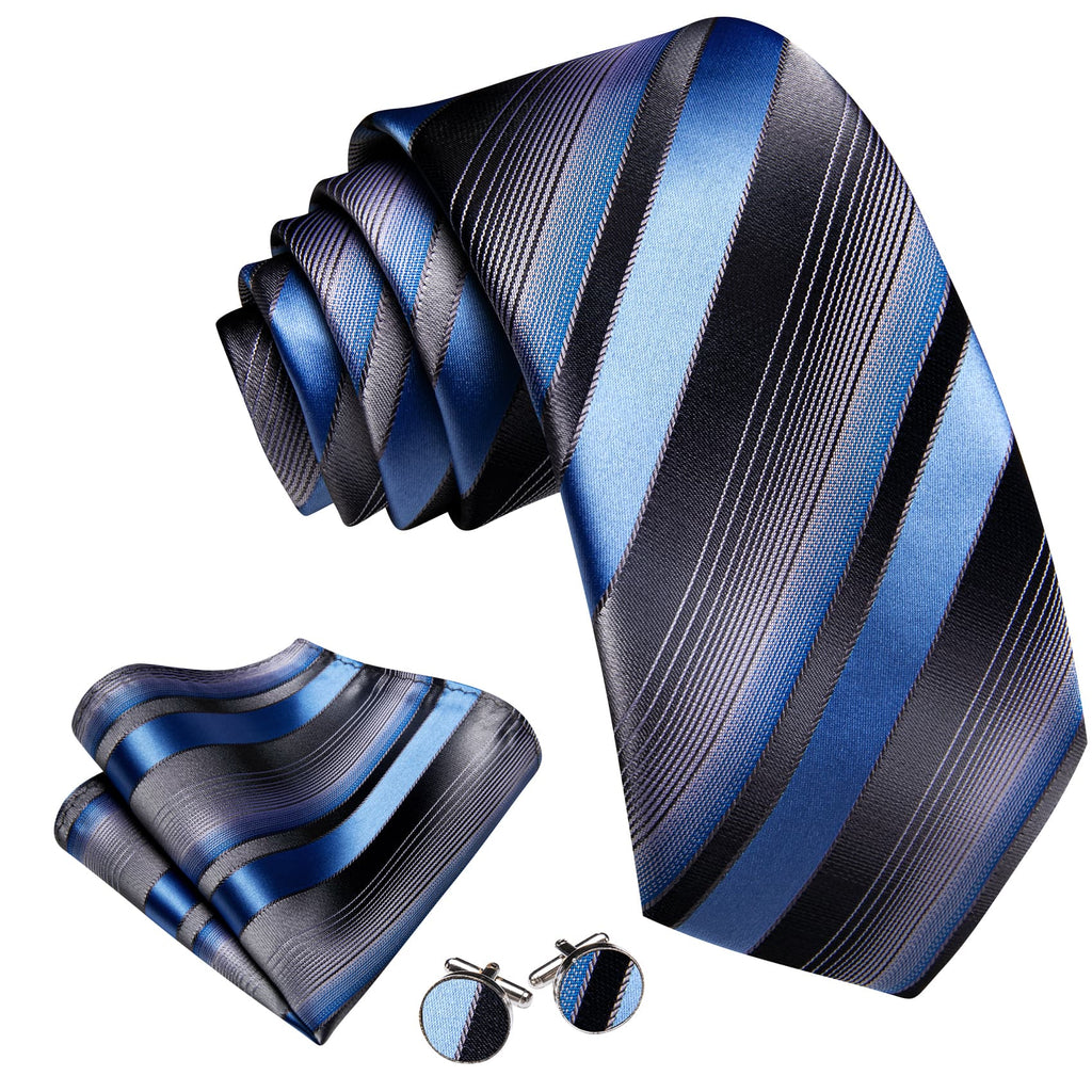 GentCrest Black Striped Tie Hanky Cufflinks Set - Image 2