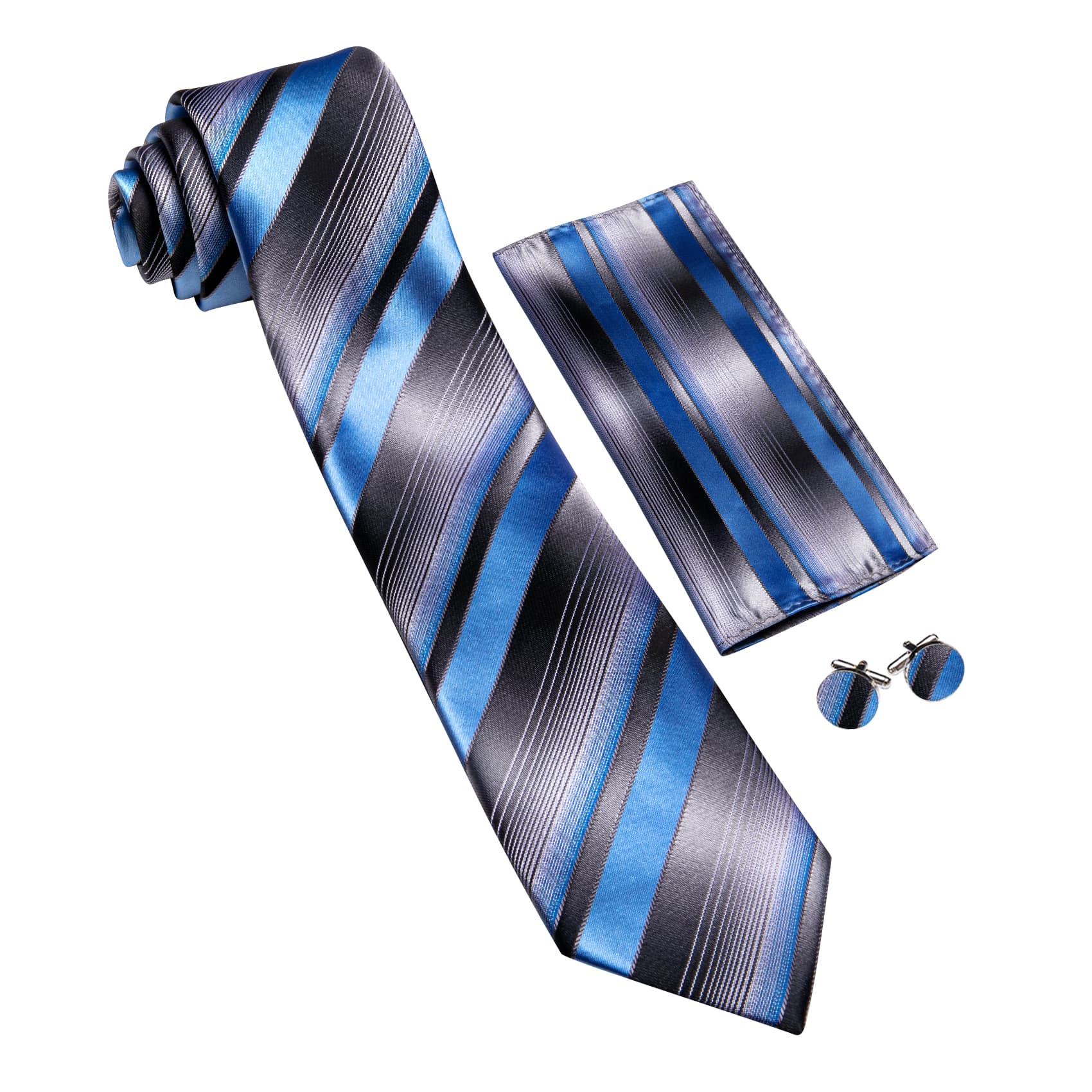 GentCrest Black Striped Tie Hanky Cufflinks Set - Image 3