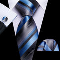 GentCrest Black Striped Tie Hanky Cufflinks Set - Image 1