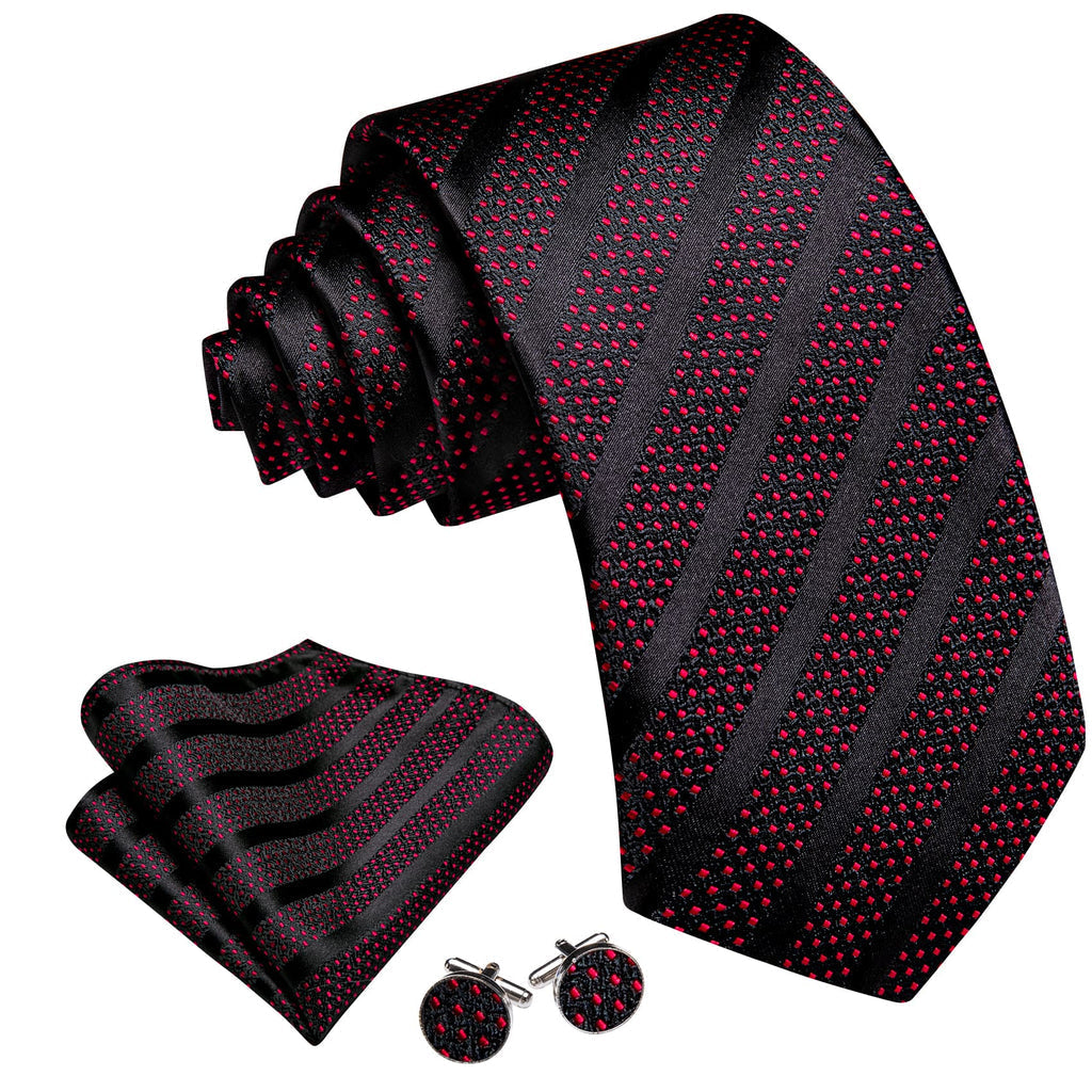 Black Red Polka Dots Silk Tie Set - GentCrest - View 3
