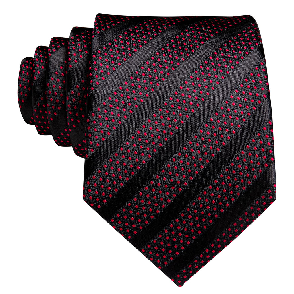 Black Red Polka Dots Silk Tie Set - GentCrest - View 4