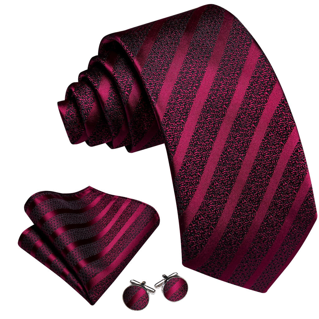 Burgundy Black Red Pattern Silk Tie Set - GentCrest - View 3