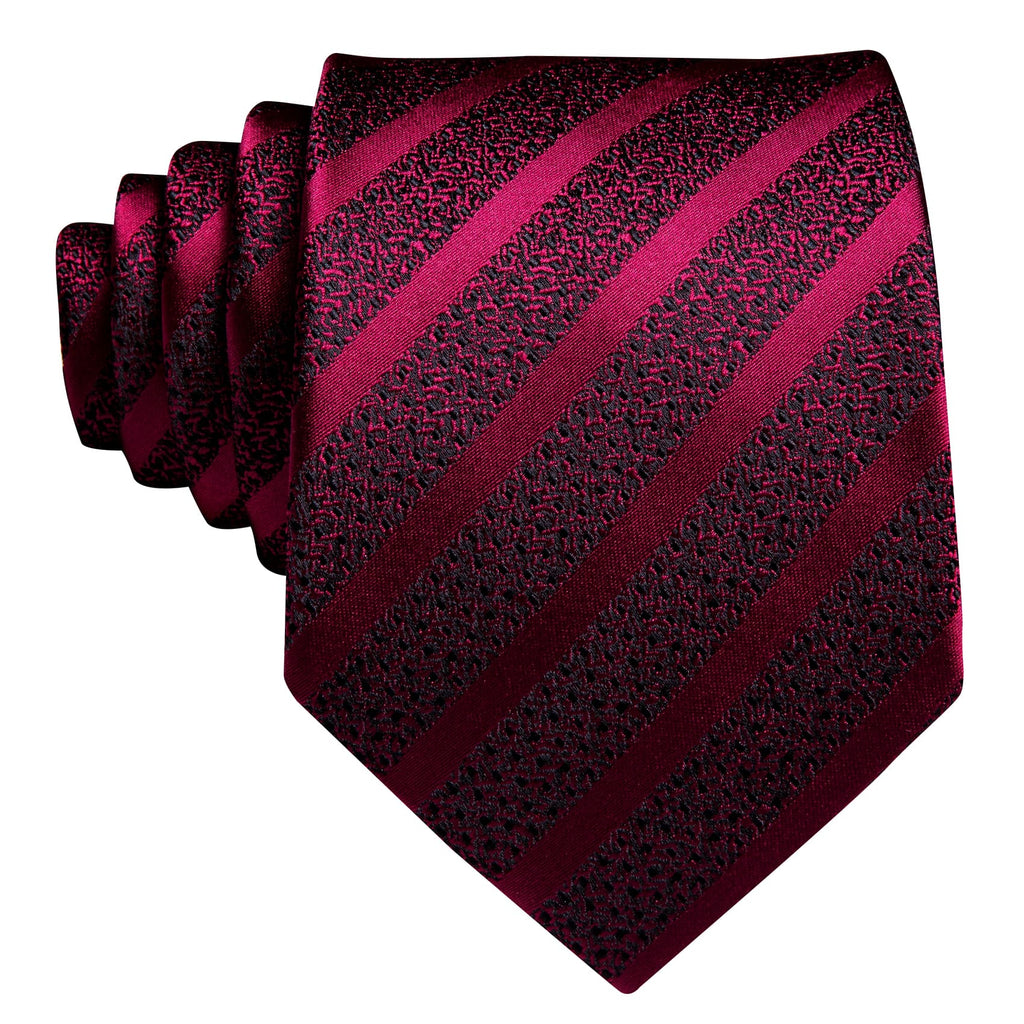 Burgundy Black Red Pattern Silk Tie Set - GentCrest - View 4