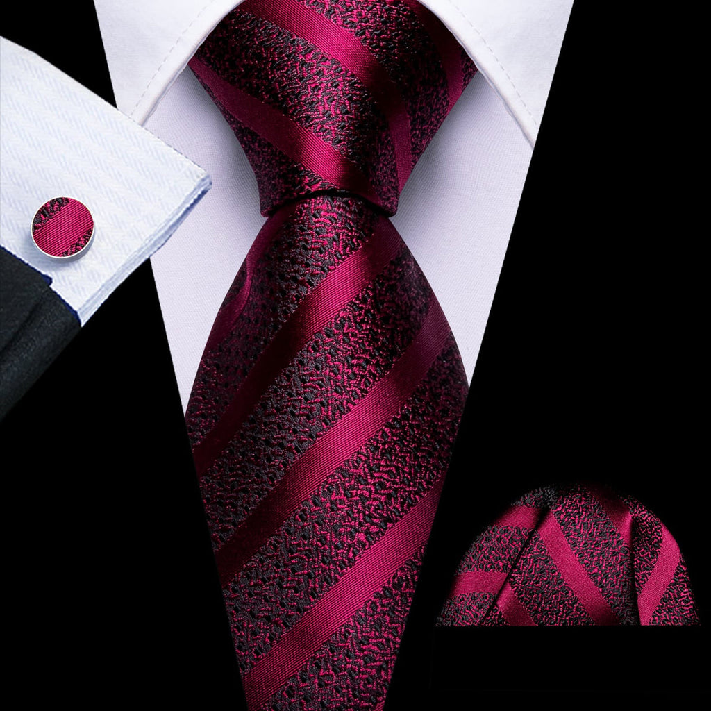 Burgundy Black Red Pattern Silk Tie Set - GentCrest