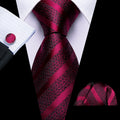 Burgundy Black Red Pattern Silk Tie Set - GentCrest