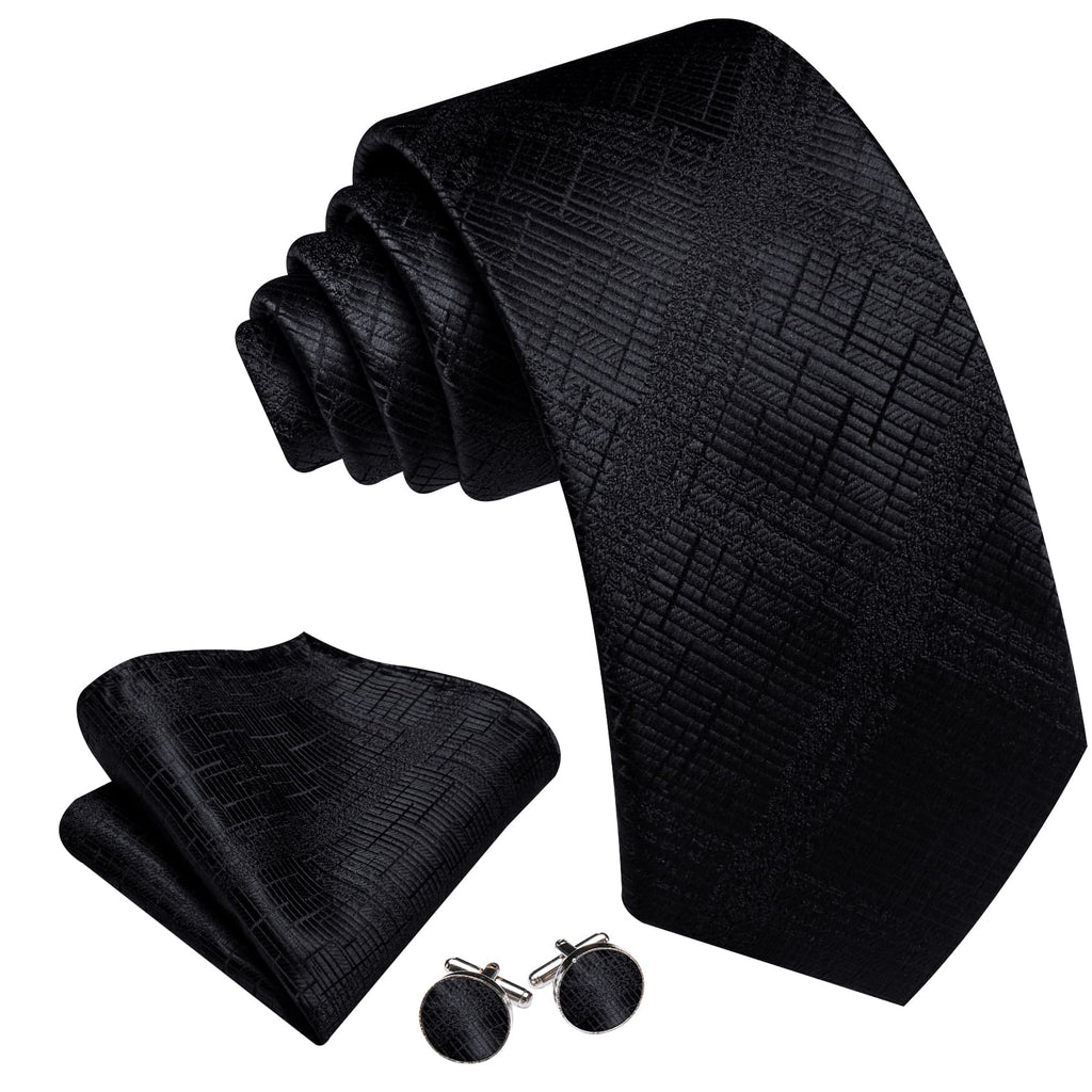 Black Embossed Jacquard Silk Tie Set - GentCrest - View 2
