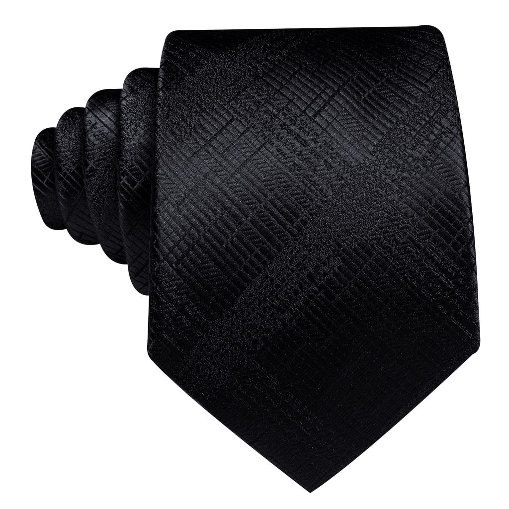 Black Embossed Jacquard Silk Tie Set - GentCrest - View 3