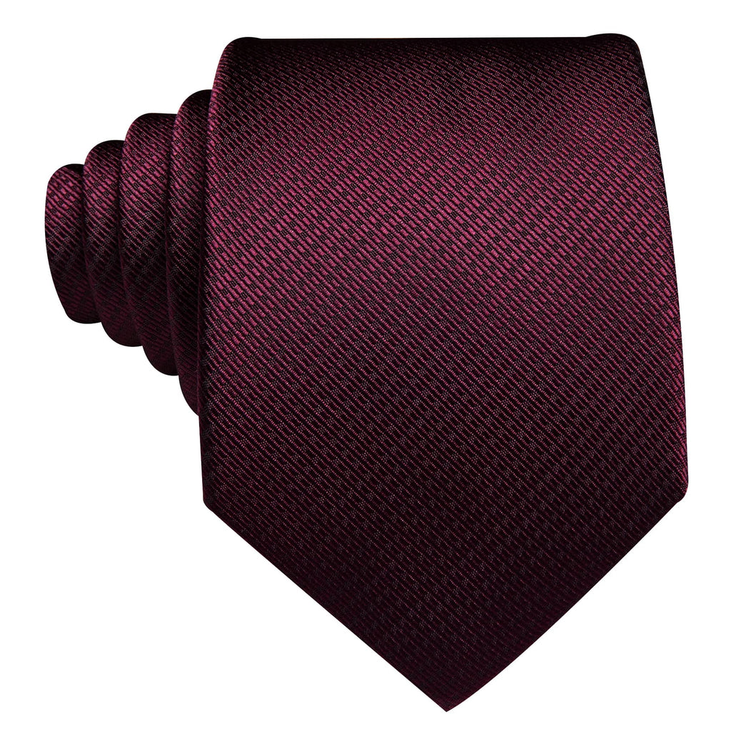 Dark Red Geometric Jacquard Tie, Pocket Square, and Cufflinks Silk Tie Set - GentCrest - View 2