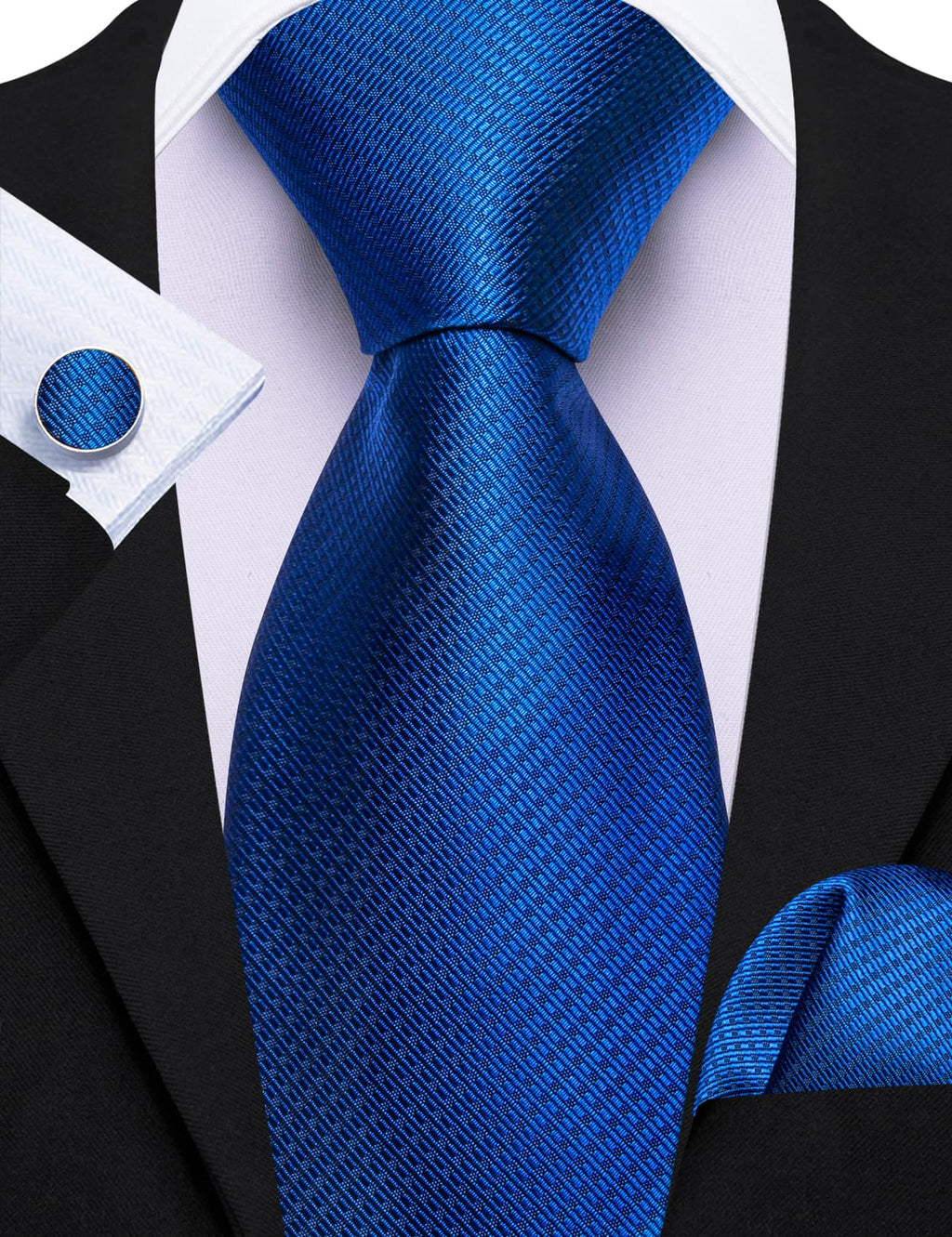 Royal Blue Jacquard Geometric Silk Tie Set - GentCrest - View 4