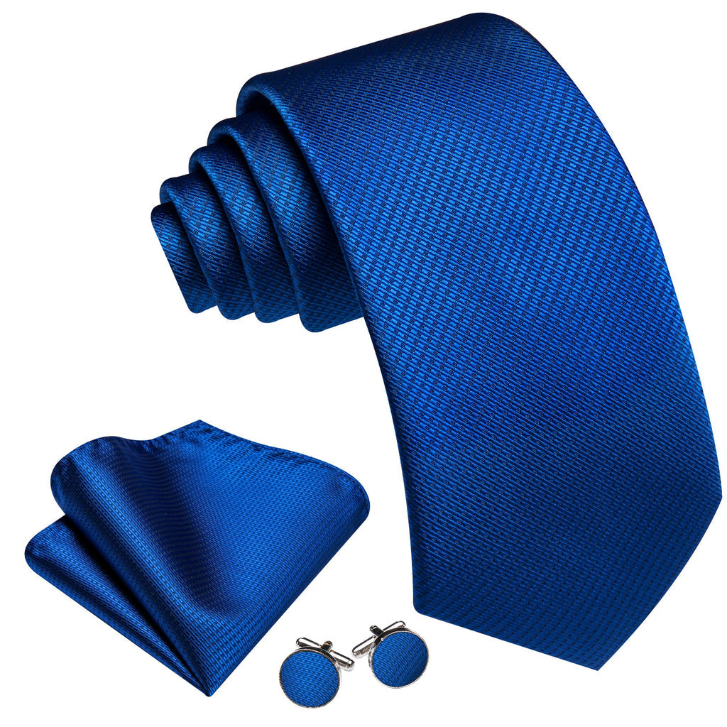 Royal Blue Jacquard Geometric Silk Tie Set - GentCrest - View 2