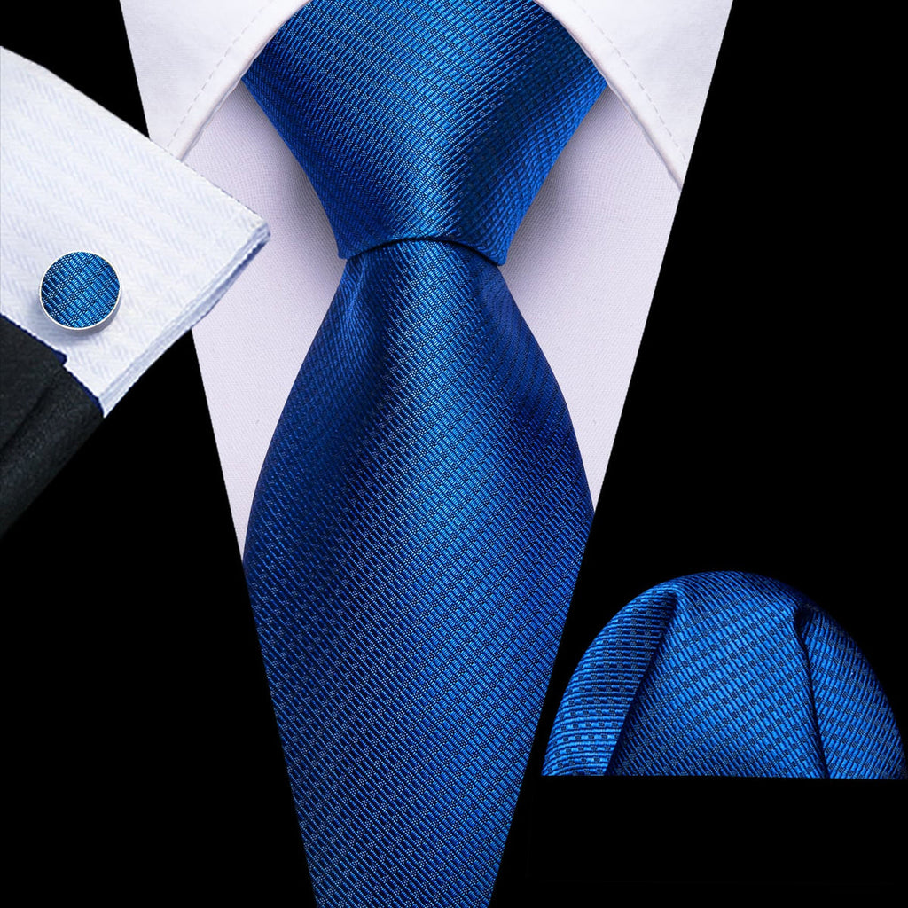 Royal Blue Jacquard Geometric Silk Tie Set - GentCrest