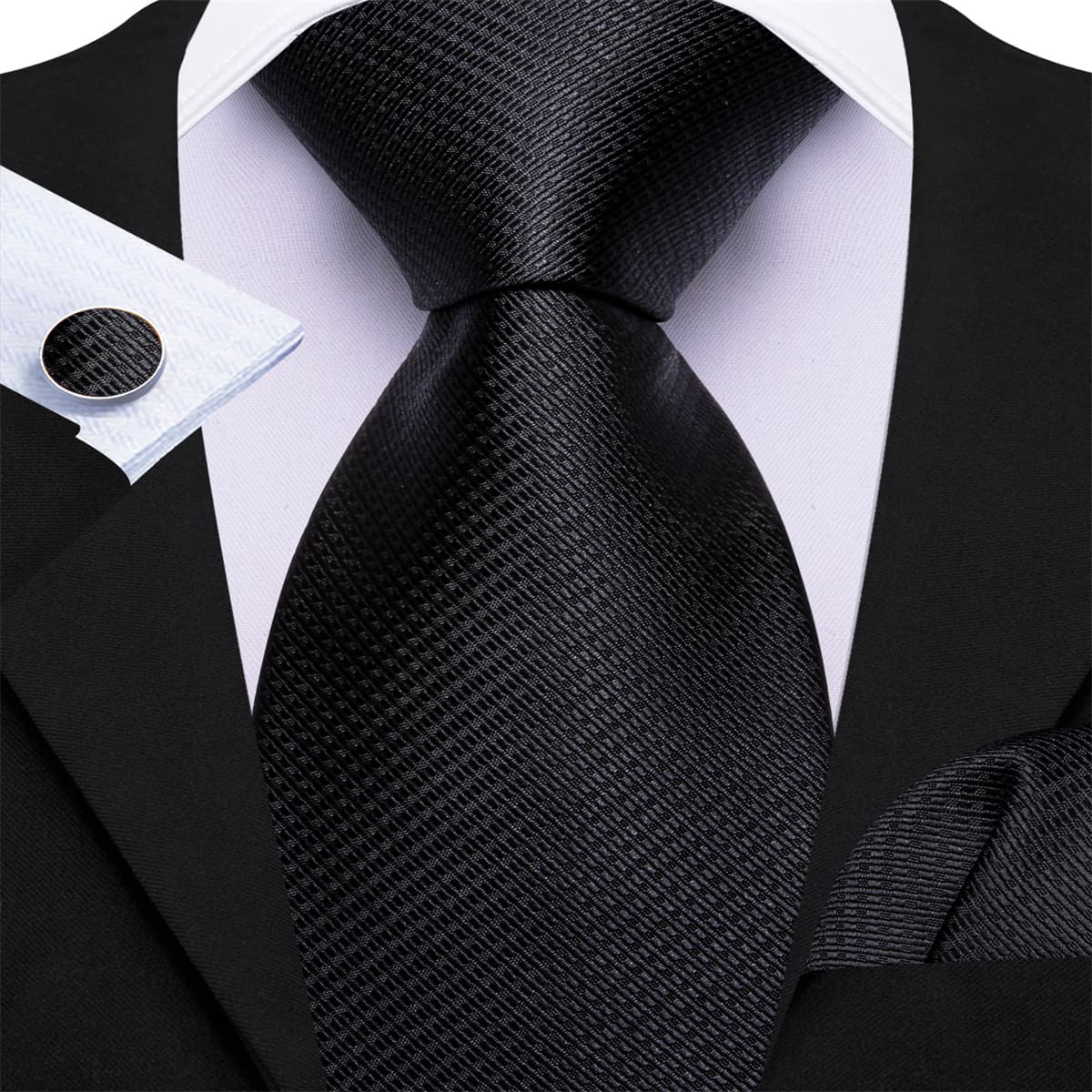 GentCrest Black Striped Tie Hanky Cufflinks Set - Image 1