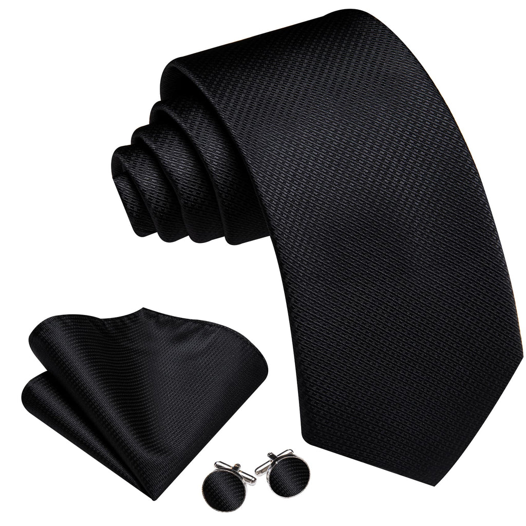 Black Geometric Jacquard Tie, Pocket Square, and Cufflinks Silk Tie Set - GentCrest - View 3