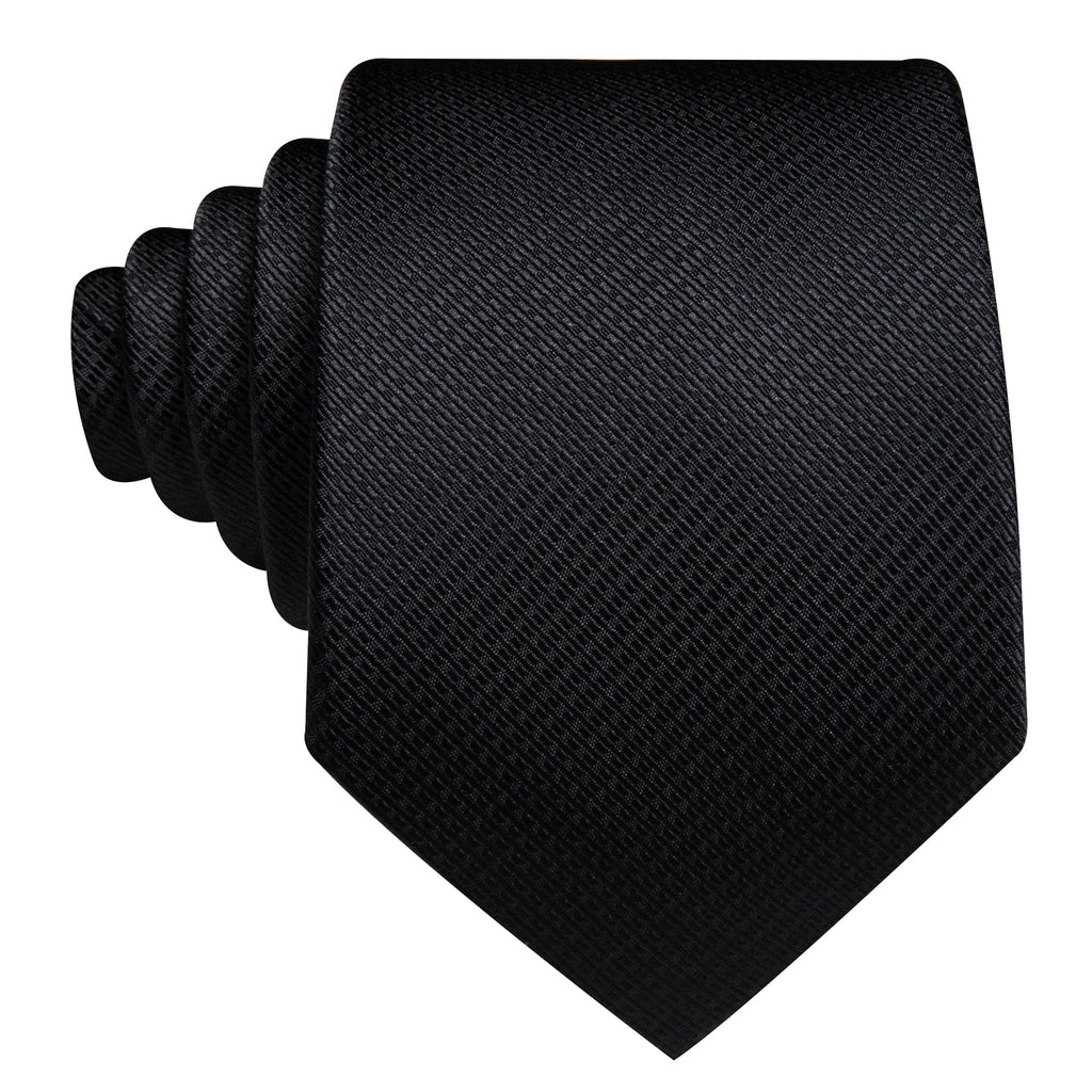 Black Geometric Jacquard Tie, Pocket Square, and Cufflinks Silk Tie Set - GentCrest - View 2