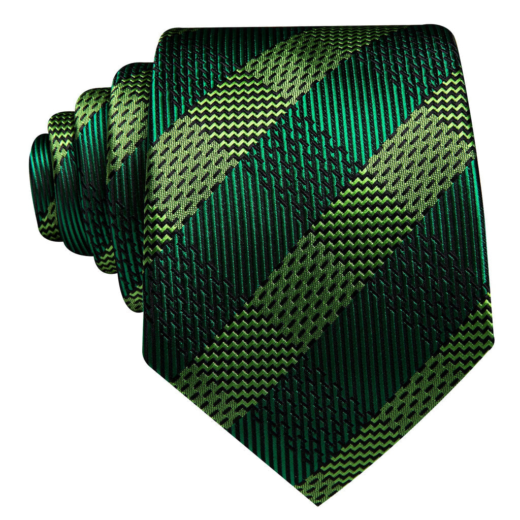 Dark Green and Chartreuse Checkered Tie, Pocket Square, and Cufflinks Silk Tie Set - GentCrest - View 3