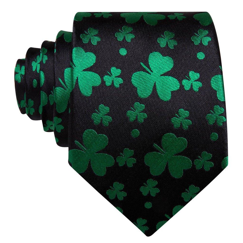 Black & Emerald Clover Silk Tie Set - GentCrest - View 3