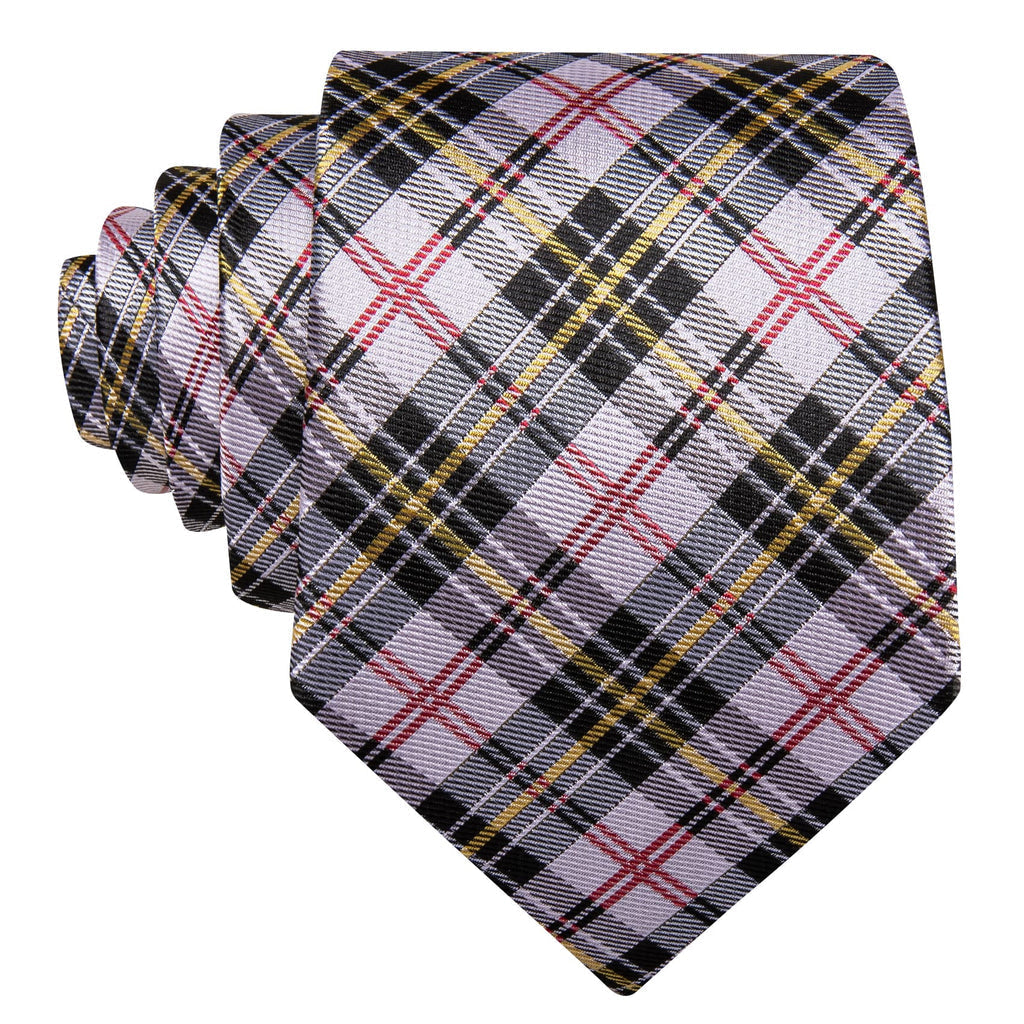Black White Gray Yellow Checkered Silk Tie Set - GentCrest - View 3