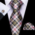 Black White Gray Yellow Checkered Silk Tie Set - GentCrest