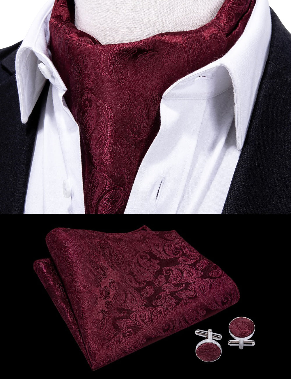 Red Paisley 3-Piece Ascot Set - GentCrest - View 3