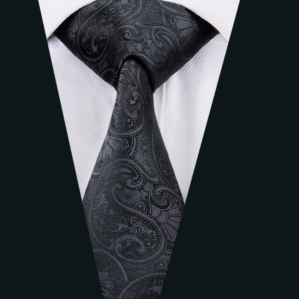 GentCrest Black Floral Tie Hanky Cufflinks Set - Image 2