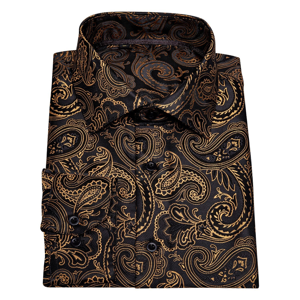 Gold and Black Paisley Dress Shirt - GentCrest - View 4