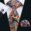GentCrest Black Paisley Tie Hanky Cufflinks Set - Image 1