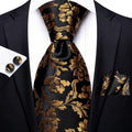 Black & Gold Floral Silk Tie Set - GentCrest