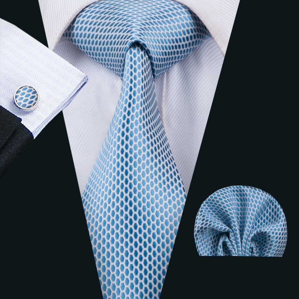 GentCrest Blue Geometric Tie Hanky Cufflinks Set - Image 1
