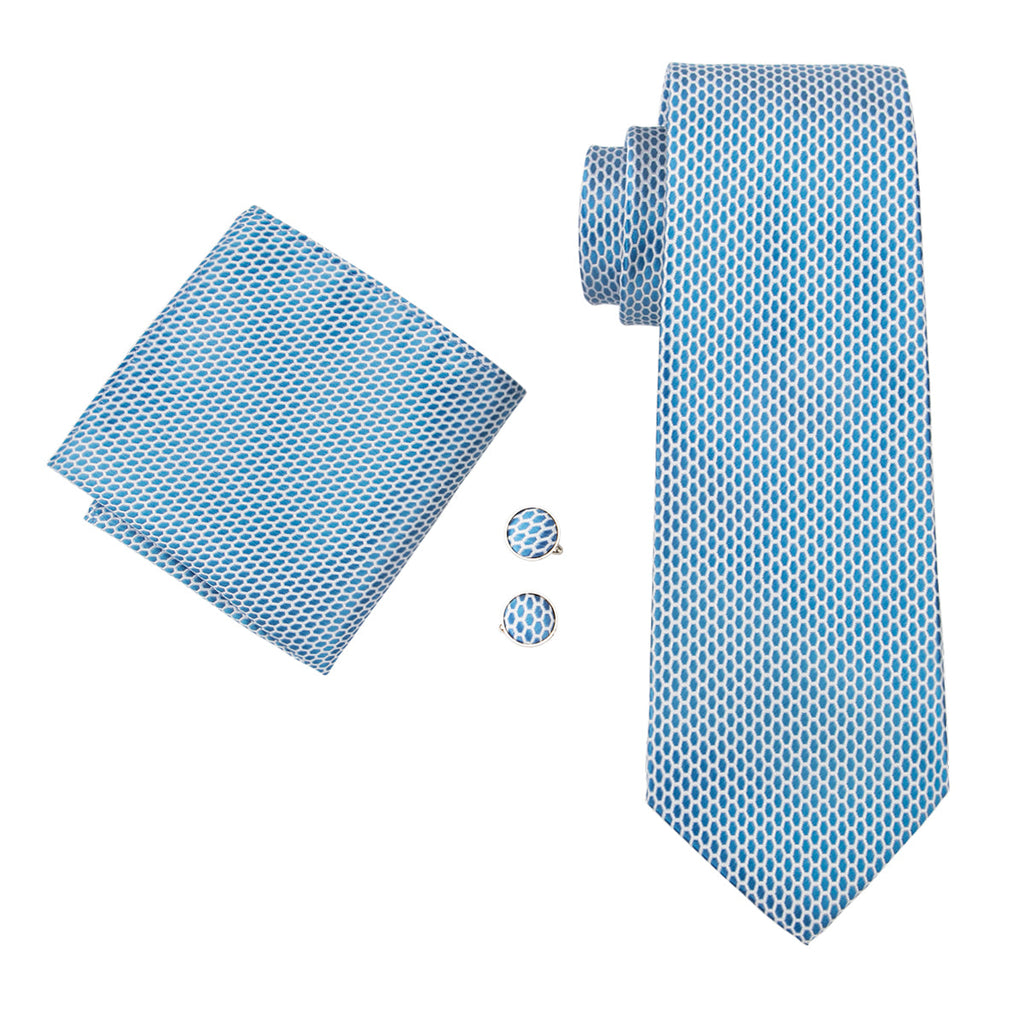 GentCrest Blue Geometric Tie Hanky Cufflinks Set - Image 3