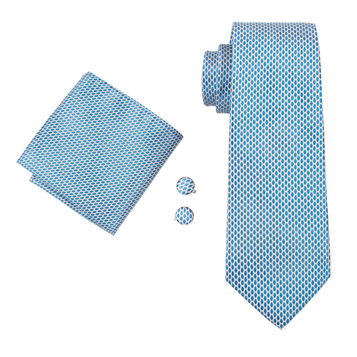 GentCrest Blue Geometric Tie Hanky Cufflinks Set - Image 3