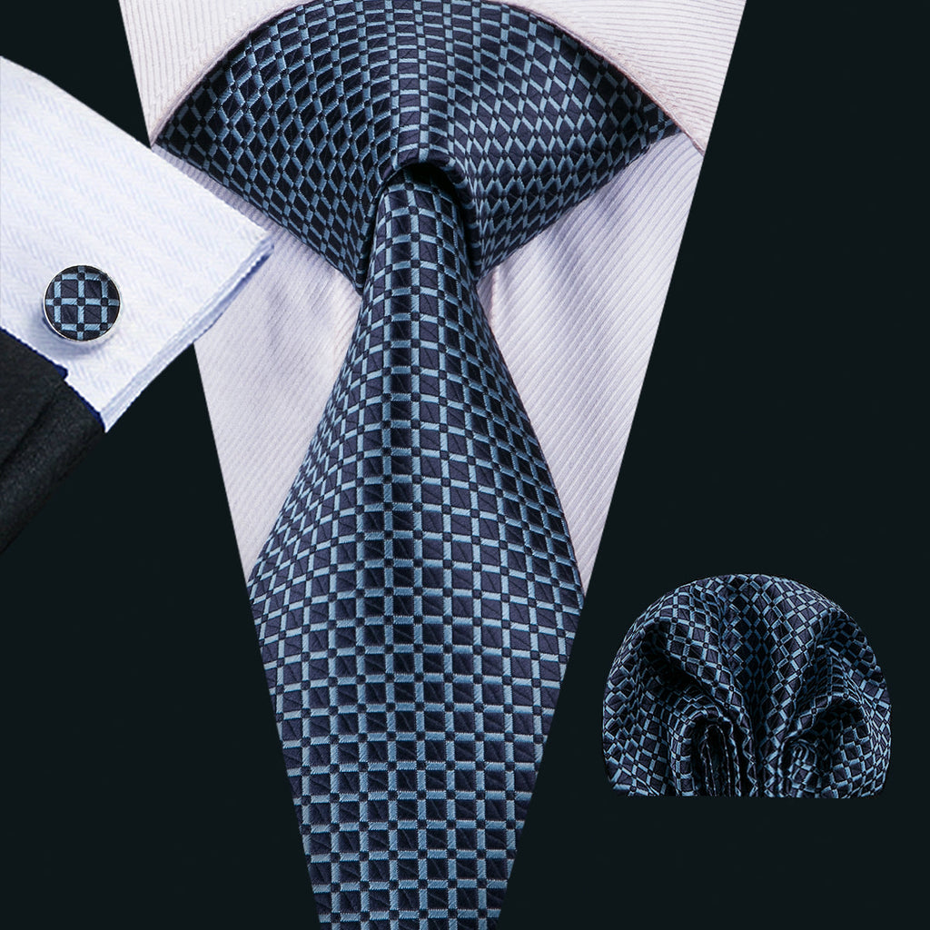 GentCrest Blue Plaid Tie Hanky Cufflinks Set - Image 1