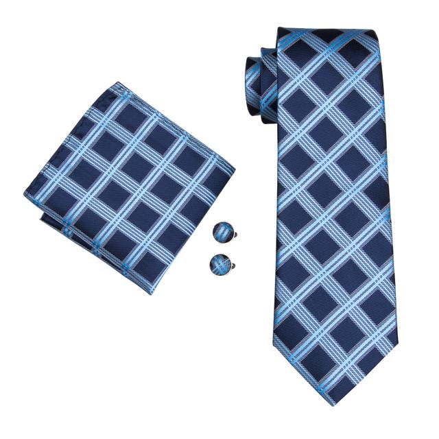 GentCrest Blue Plaid Tie Hanky Cufflinks Set - Image 2
