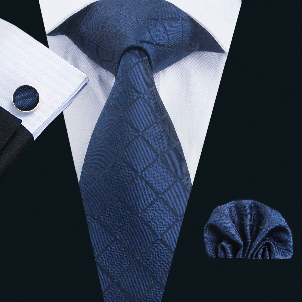 GentCrest Blue Plaid Tie Hanky Cufflinks Set - Image 1