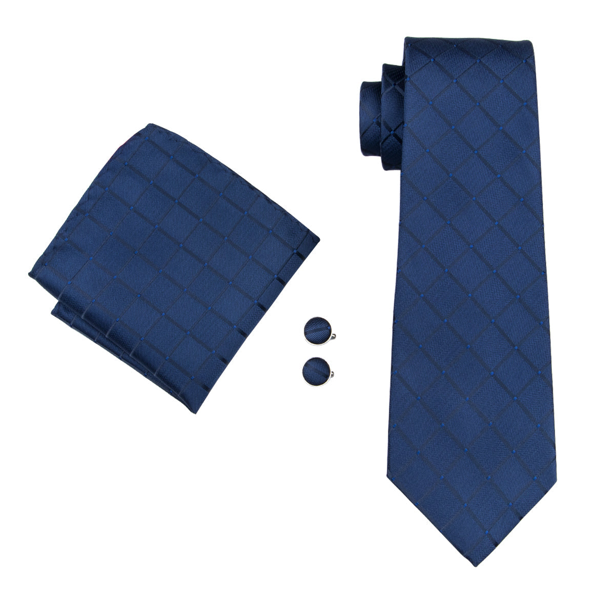 GentCrest Blue Plaid Tie Hanky Cufflinks Set - Image 3