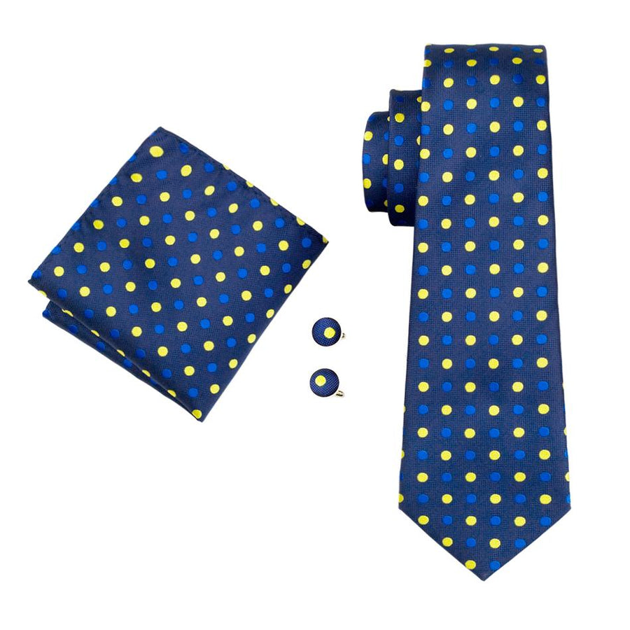 Blue and Yellow Polka Dot XL Silk Tie Set - GentCrest - View 2