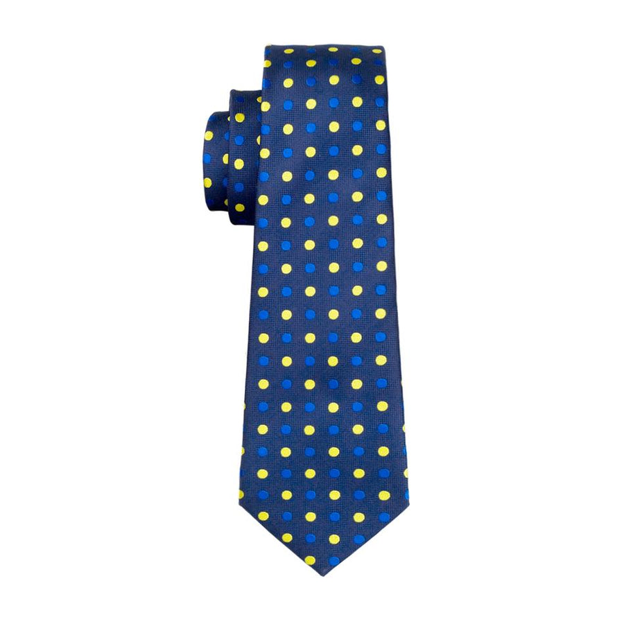 Blue and Yellow Polka Dot XL Silk Tie Set - GentCrest - View 3