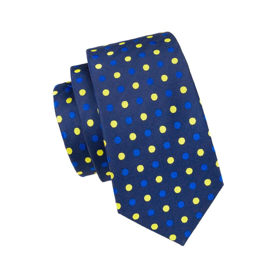 Blue and Yellow Polka Dot XL Silk Tie Set - GentCrest - View 4