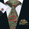 GentCrest Green Paisley Tie Hanky Cufflinks Set - Image 1