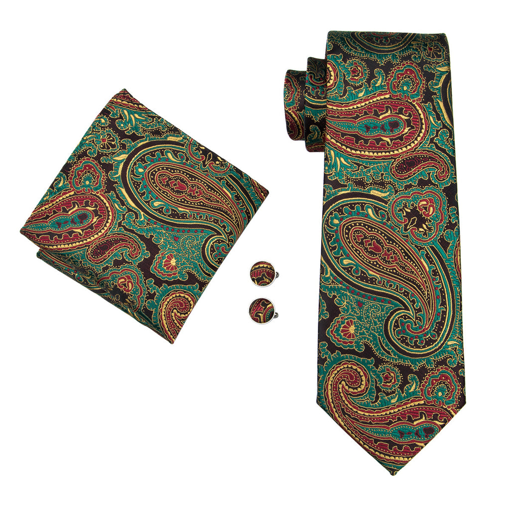 GentCrest Green Paisley Tie Hanky Cufflinks Set - Image 2