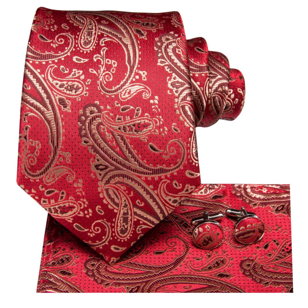 Red & Gold Paisley Silk Tie Set - GentCrest - View 2