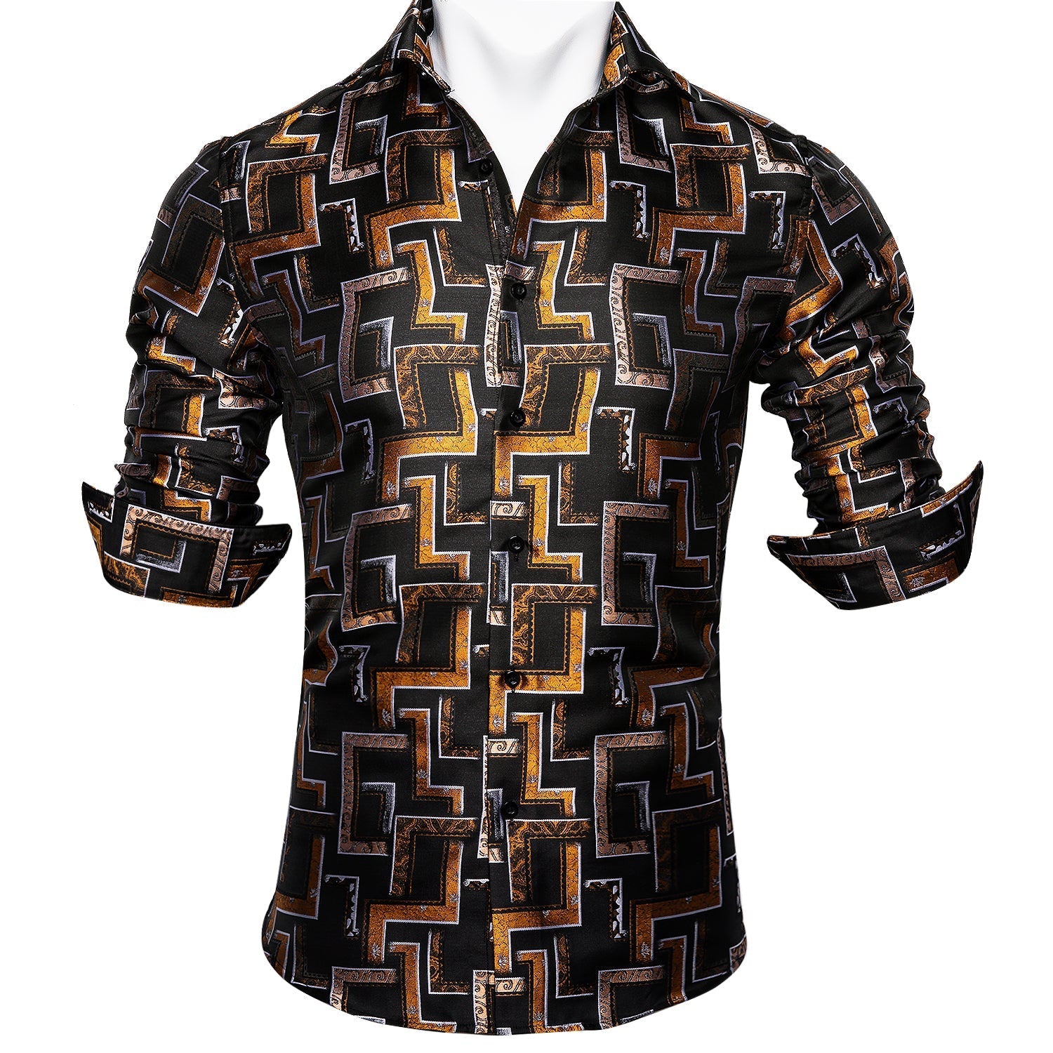 Black, Brown and Yellow Dress Shirt - GentCrest - View 5