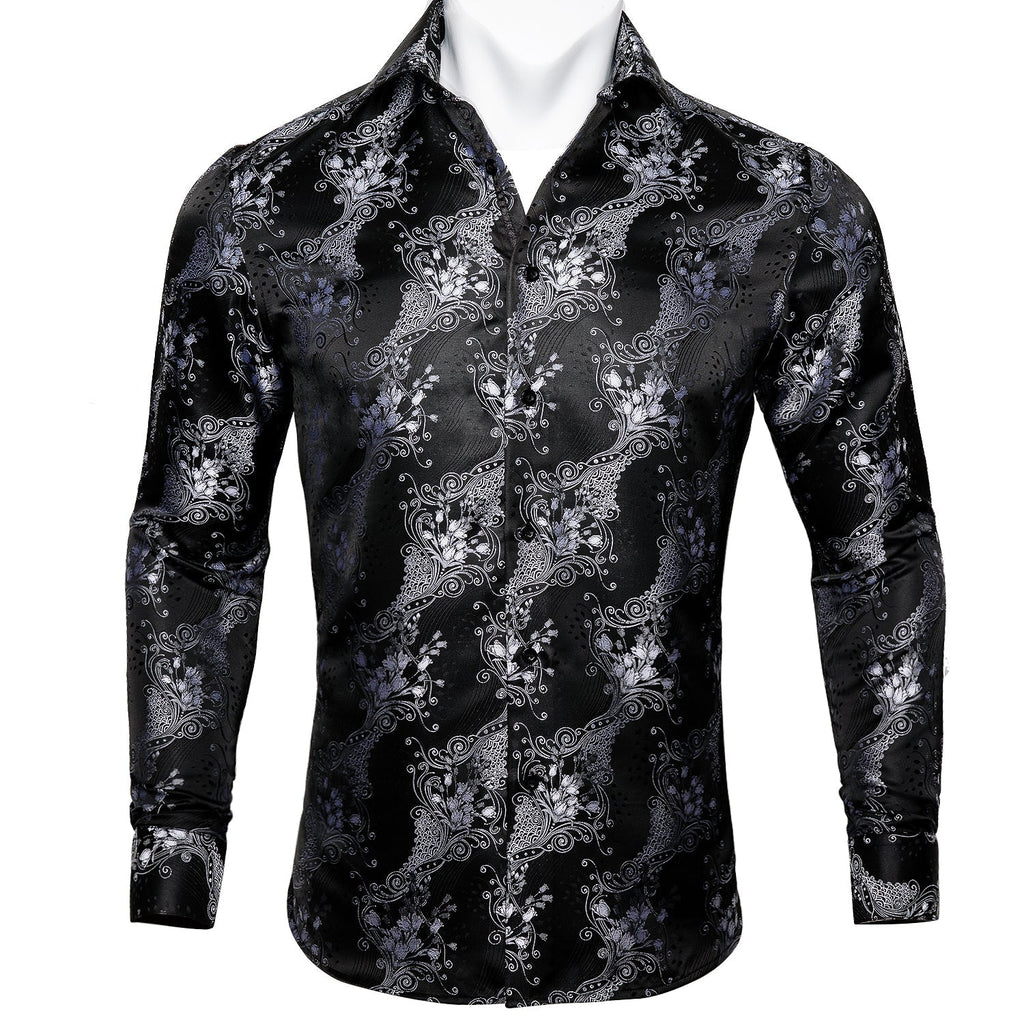 Silver and Black Floral Dress Shirt - GentCrest