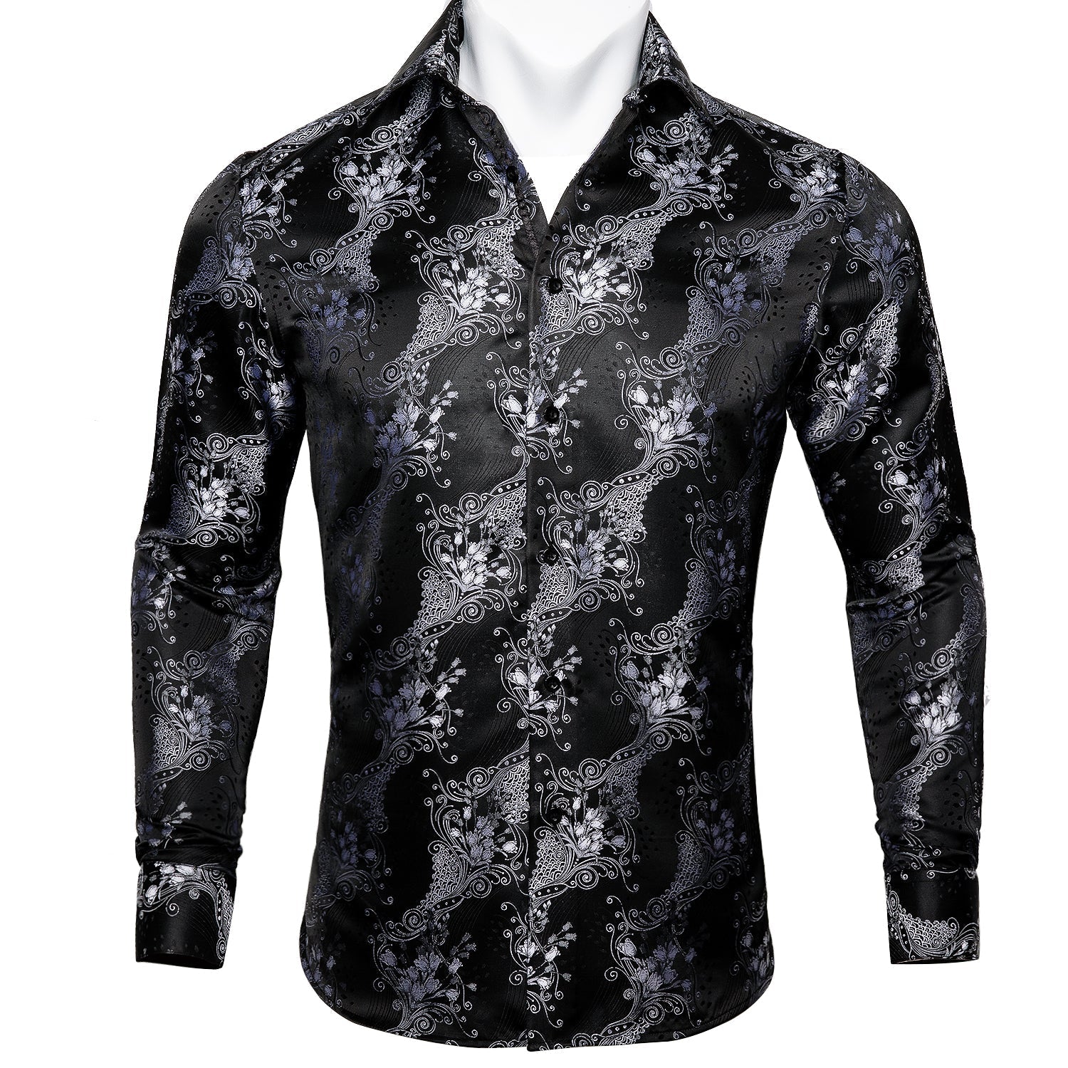 Silver and Black Floral Dress Shirt - GentCrest