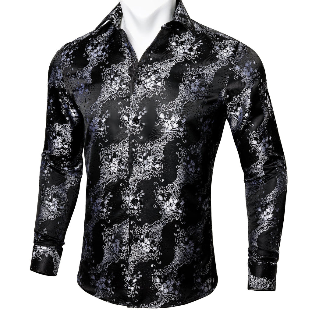 Silver and Black Floral Dress Shirt - GentCrest - View 5