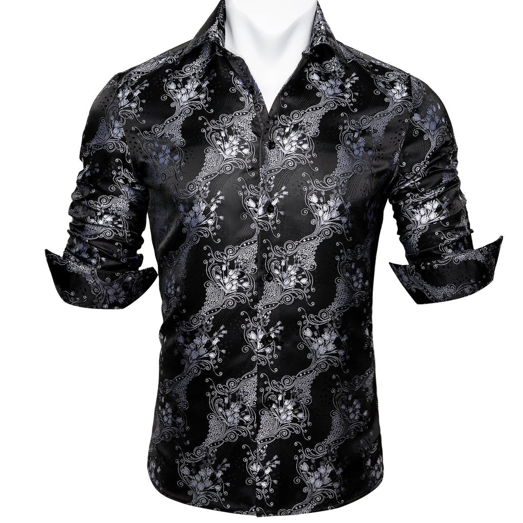 Silver and Black Floral Dress Shirt - GentCrest - View 4