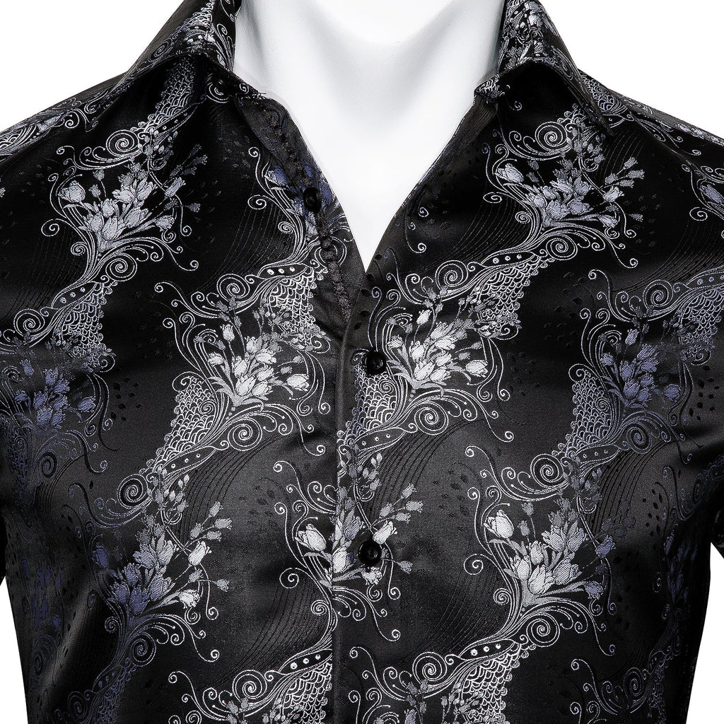 Silver and Black Floral Dress Shirt - GentCrest - View 2